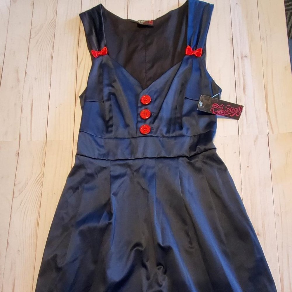 Rock Steady Pin-Up Dress Royal w/Red Buttons Size Medium